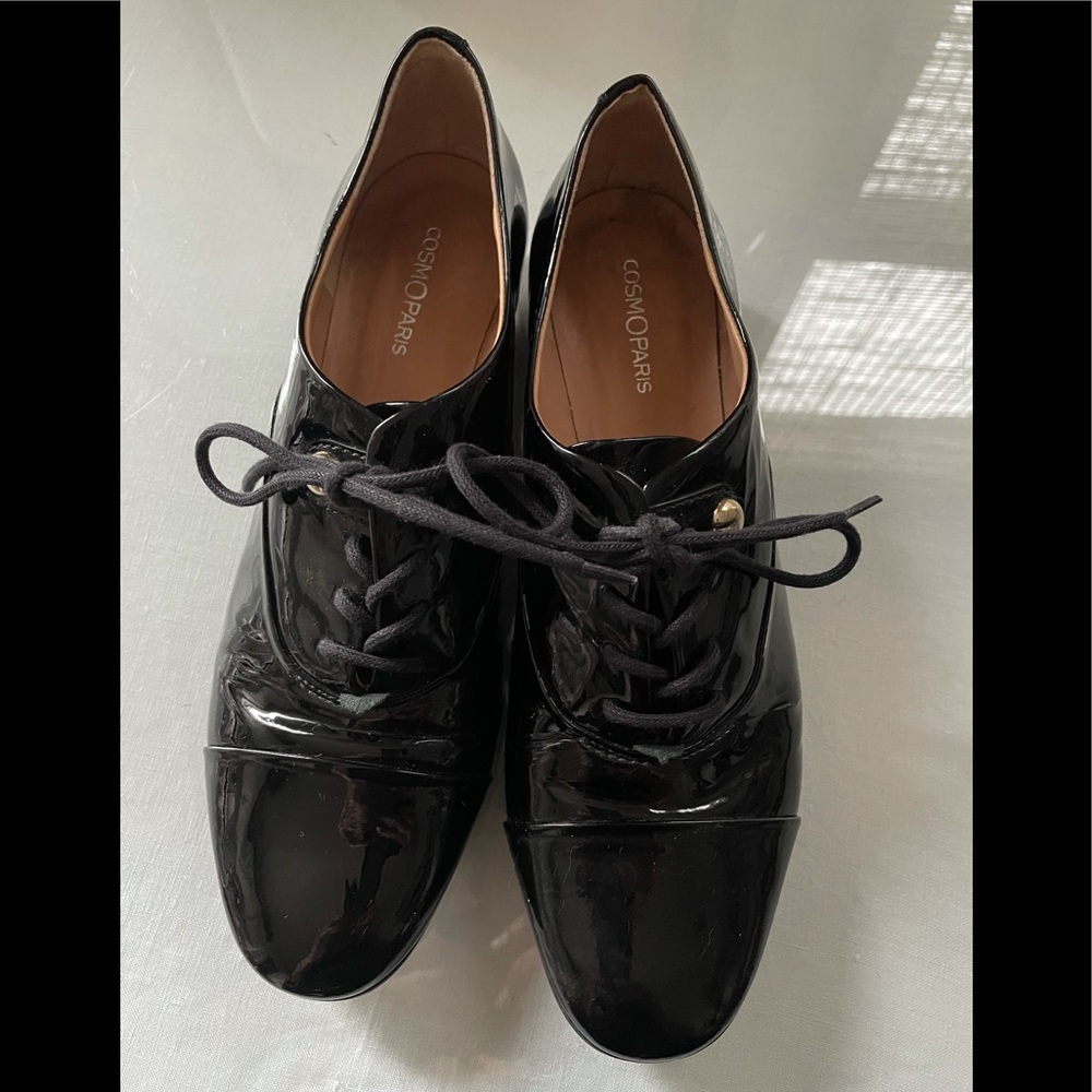 Cosmoparis Black Patent Leather Shoes.